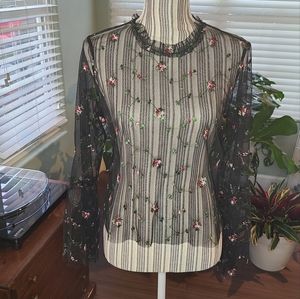 RO & DE Sheer Floral Top in Black